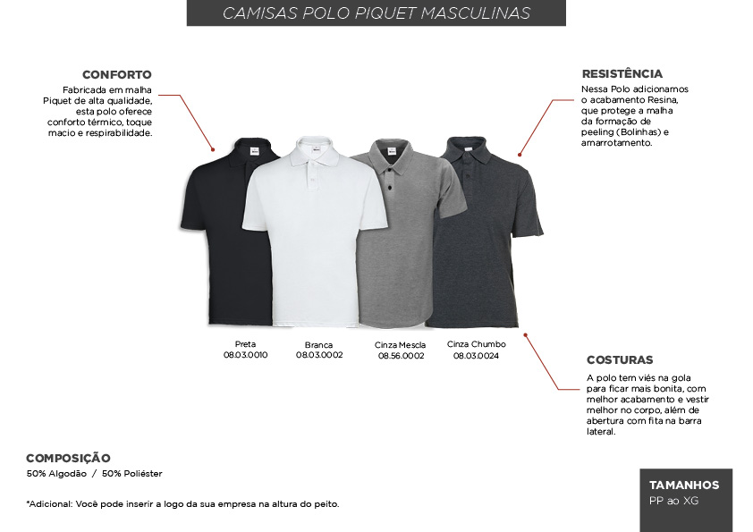 Comprar Camisa polo malha piquet com elastano- chumbo - WM9042 - R