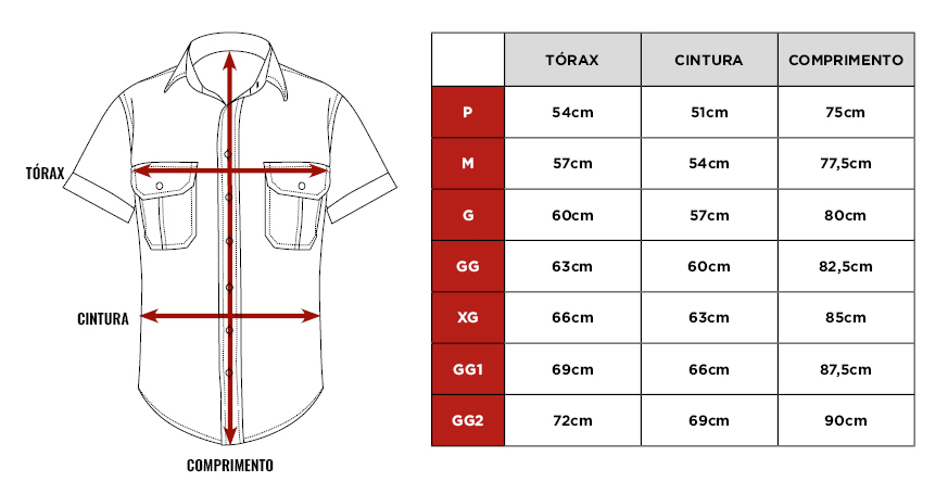 Tabela de medidas da Titan Air Pro
