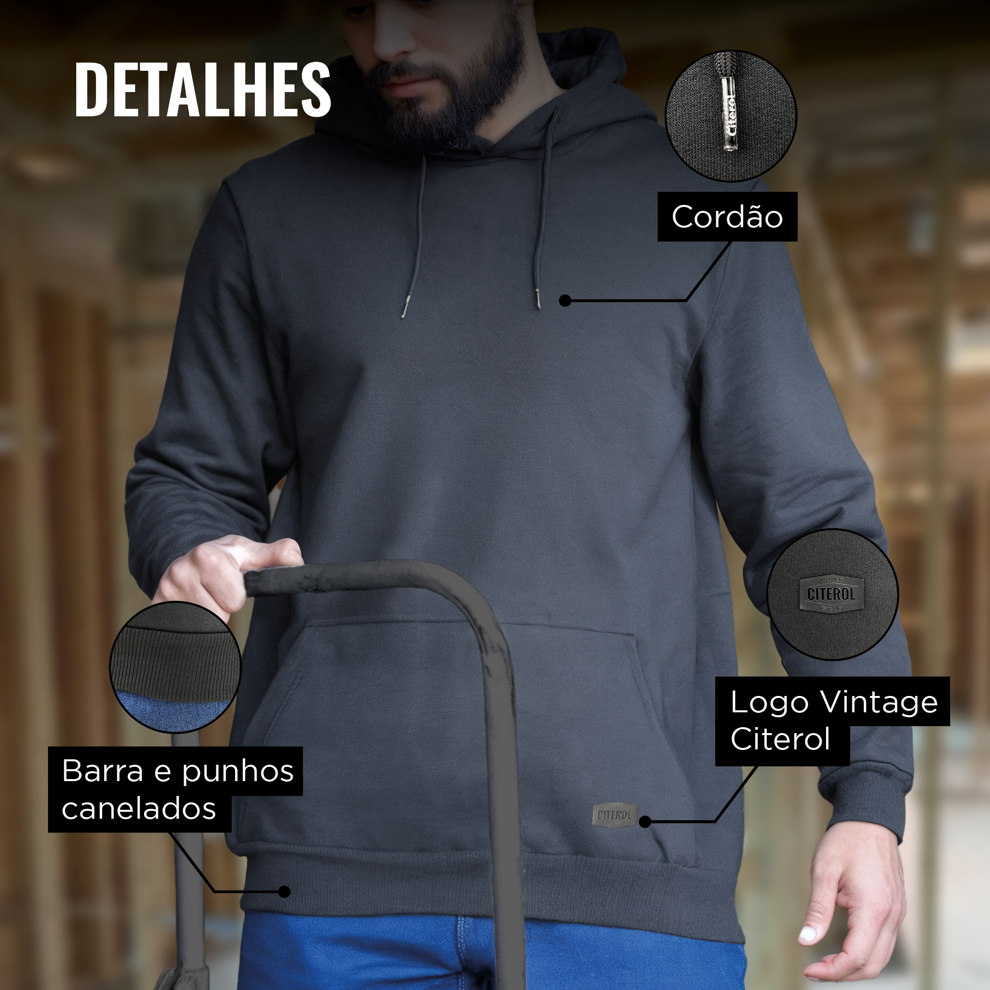 Moletom Preto Citerol - Detalhes que fazem diferença