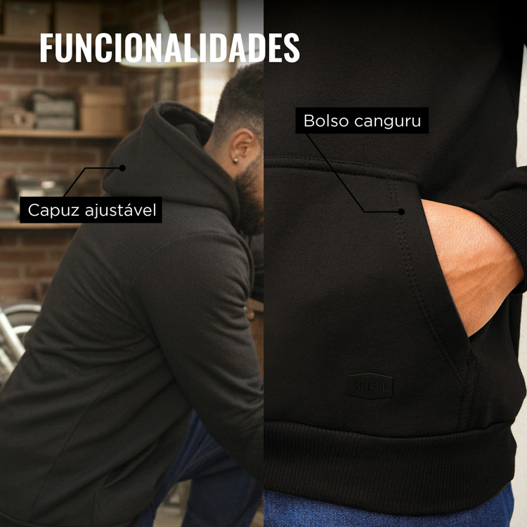 Moletom Preto Citerol - Bolso Canguru com interior peluciado e capuz ajustável