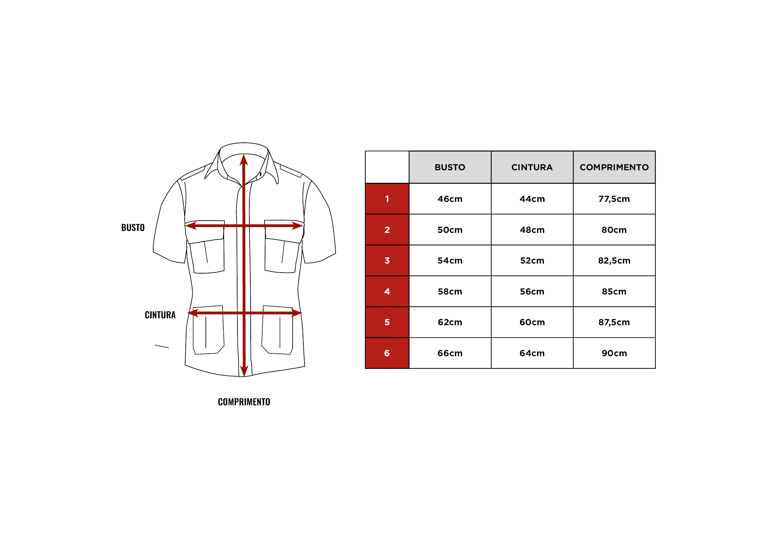 Tabela de medidas do Blusão Branco B13 Manga Curta Feminino PmmgCiterol
