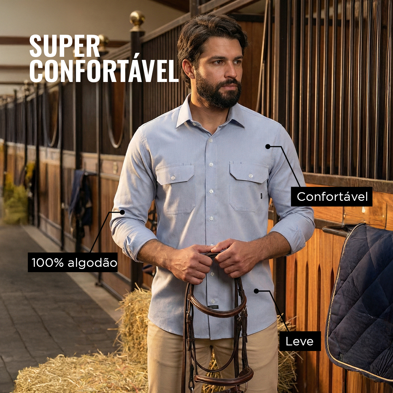 Super confortável: O tecido da Workshirt Camisa Rock é 100% algodão de alta qualidade, escolhido para entregar leveza e bem-estar o dia todo. Ele tem toque macio, não pinica, deixa a pele respirar e ajuda a controlar melhor o calor em rotinas puxadas, tanto em área interna quanto externa. Além de confortável, é um tecido resistente, pensado para encarar uso frequente sem perder aparência, caimento e estrutura. É aquele tipo de tecido que você sente a diferença na primeira vez que veste e não quer mais deixar de usar.
