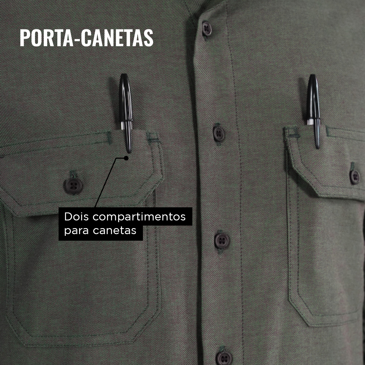 Praticidade: Cada bolso frontal da Workshirt Camisa Rock inclui um compartimento especial para canetas. O bolso esquerdo é ideal para destros, enquanto o bolso direito é perfeito para canhotos. 