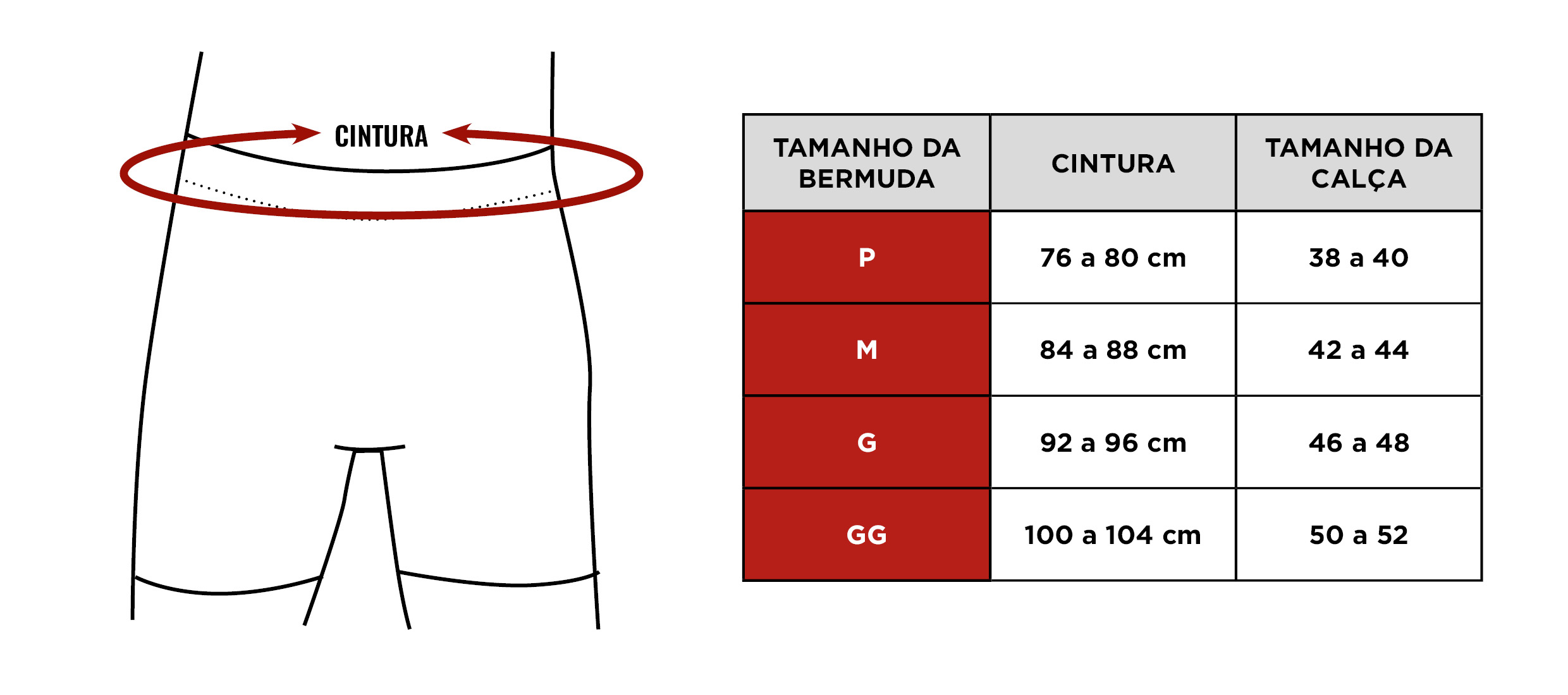 Tabela de medidas da Bermuda Térmica Citerol