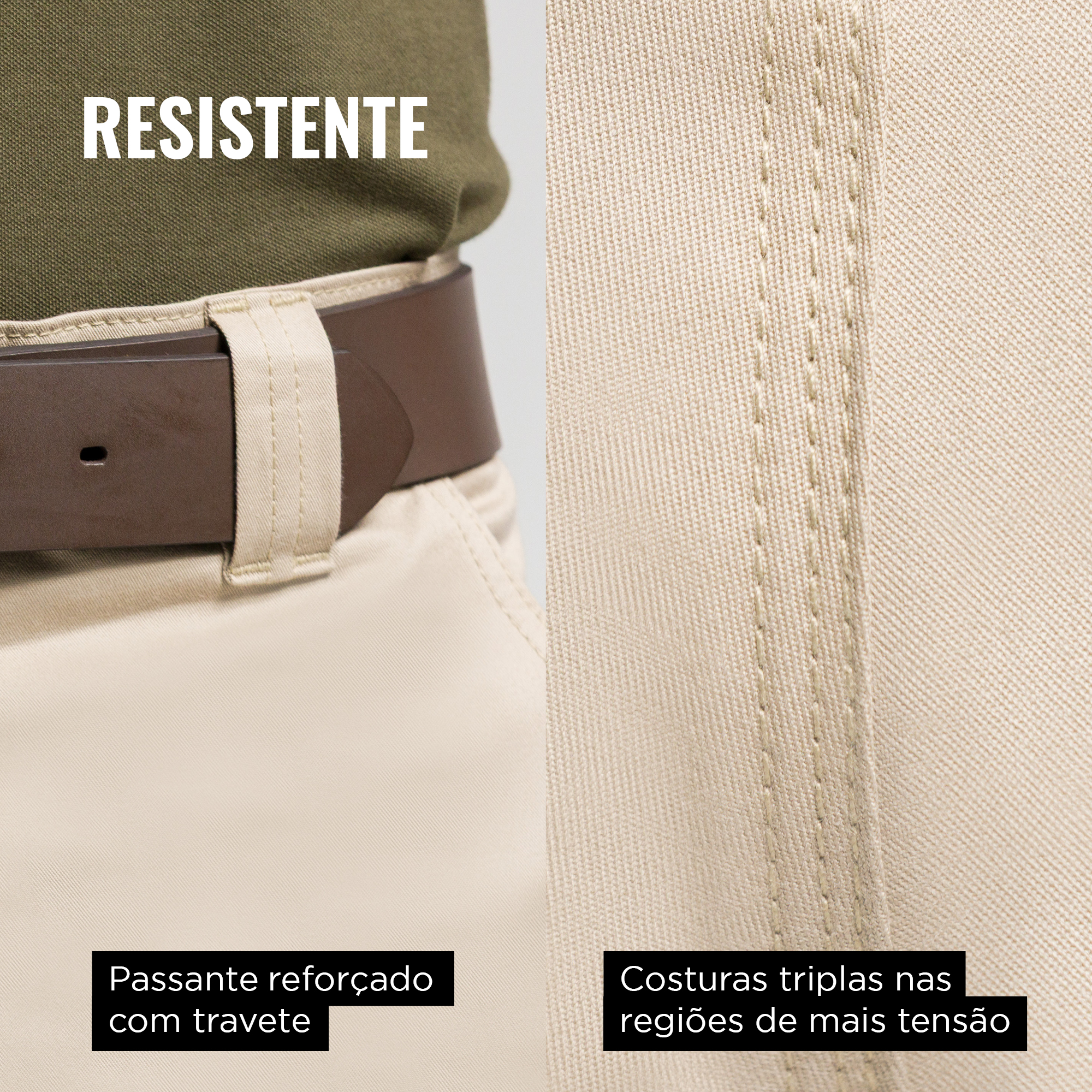 Costura tripla e passantes reforçados
