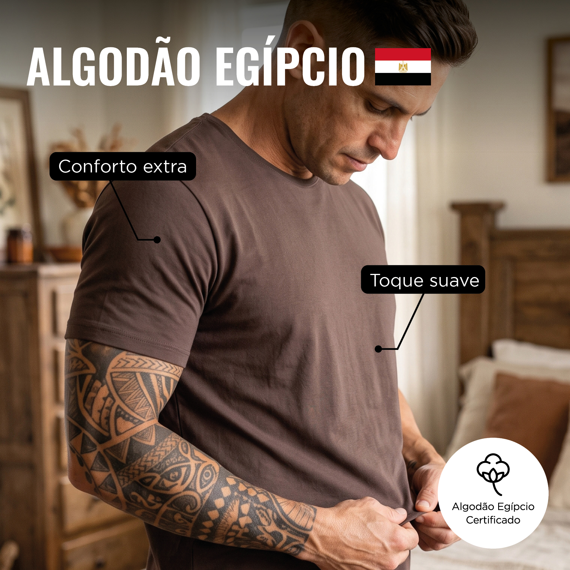 Camiseta Select Prime Algodão Egípcio Marrom Masculina – ALGODÃO EGÍPCIO CERTIFICADO