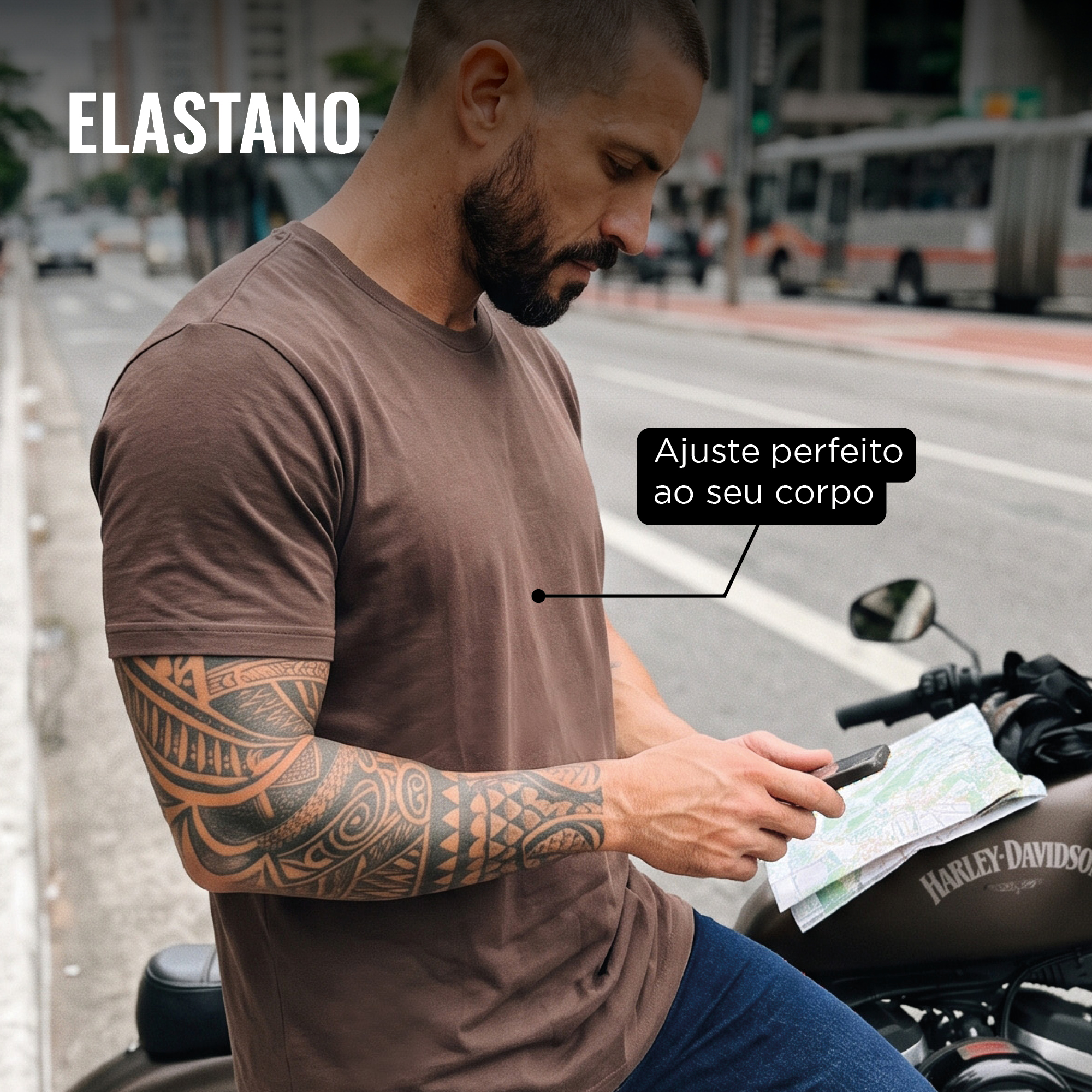 Camiseta Select Prime Algodão Egípcio Marrom Masculina – 7% ELASTANO
